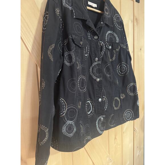 JM Collection | Black Cotton Embroidered Jacket Gold & Silver Design | Size 16W - Picture 3 of 14